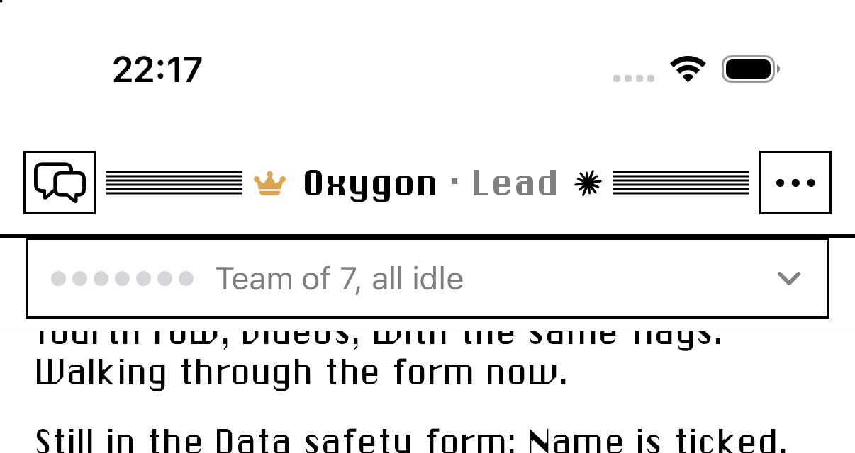 A phone title bar: crown, name, mark